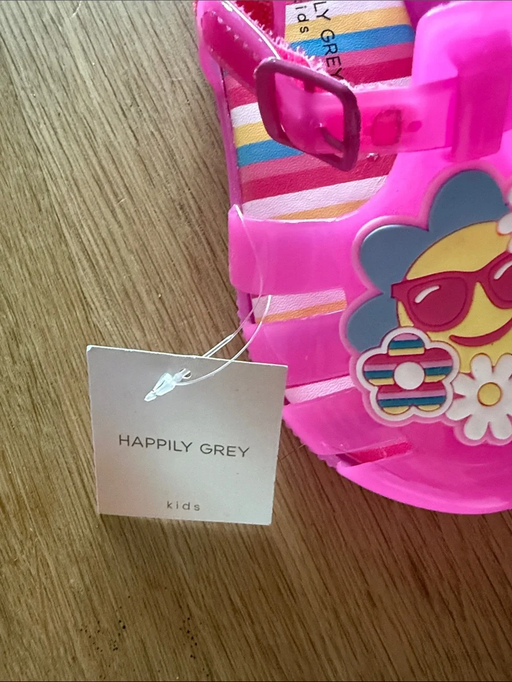 NWT Happily Grey Kids Pink Jelly Sandals with Smiley Flowers